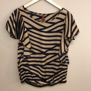 Blue and white short sleeve blouse